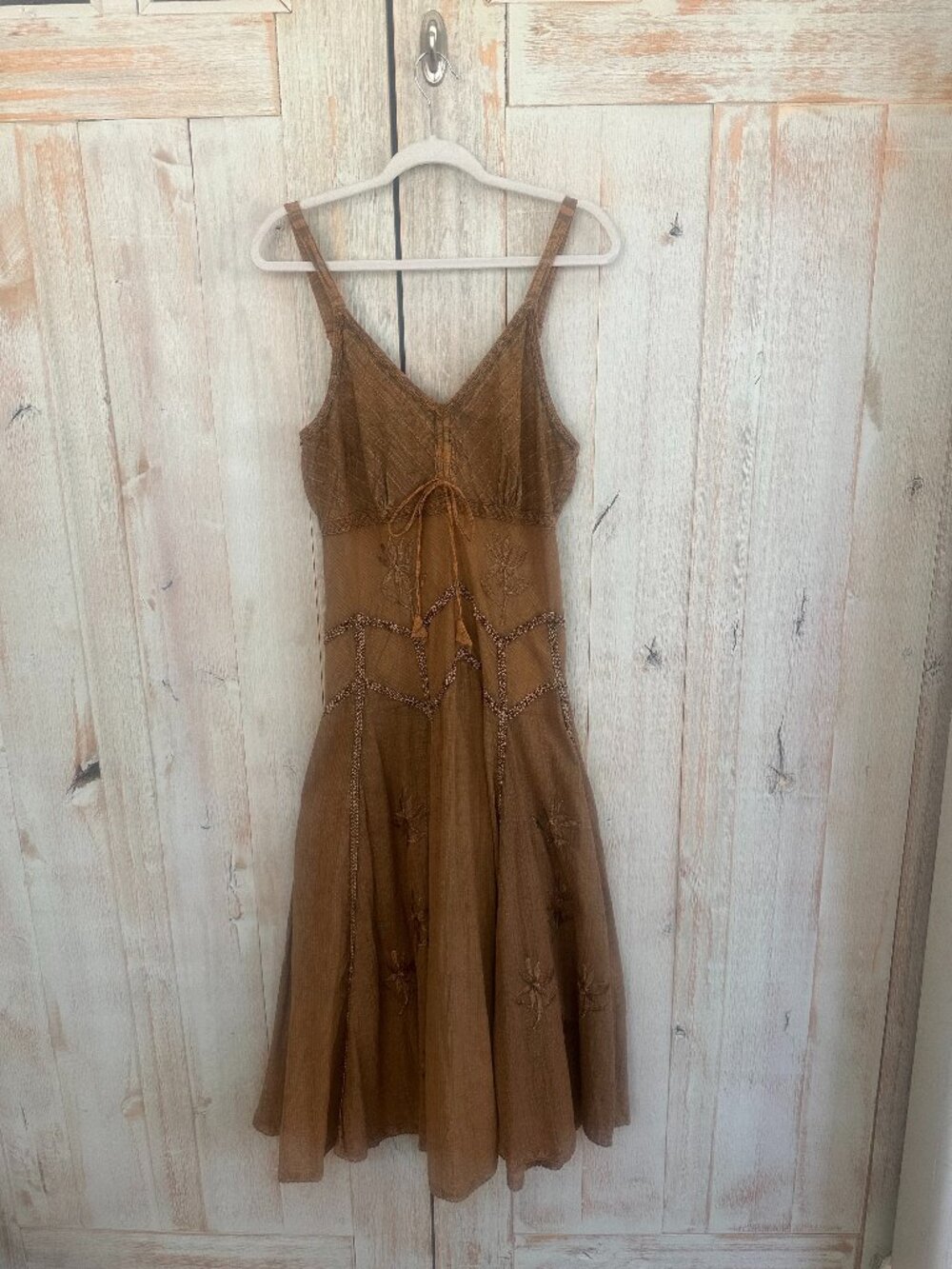 Brown Embroidered Midi Tank Dress Size XL